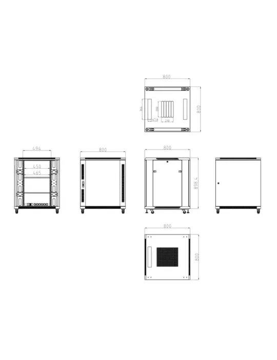 MARCA BLANCA Armario rack para suelo - Hasta 18U rack de 19″(800*800)