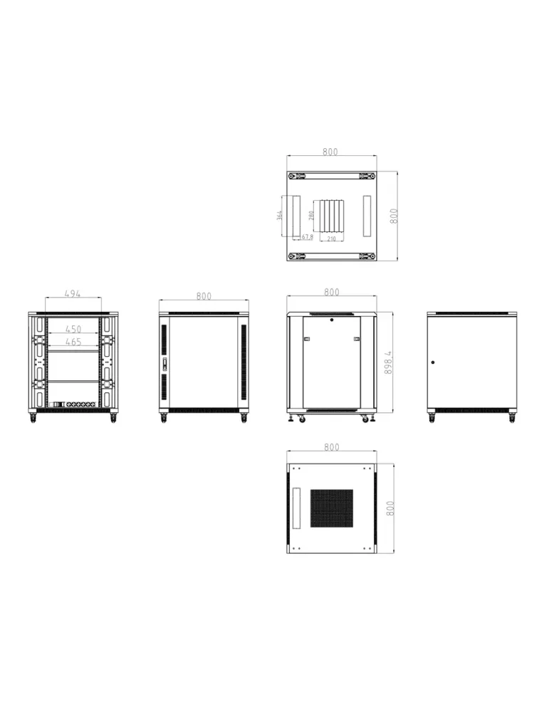 MARCA BLANCA Armario rack para suelo - Hasta 18U rack de 19″(800*800)