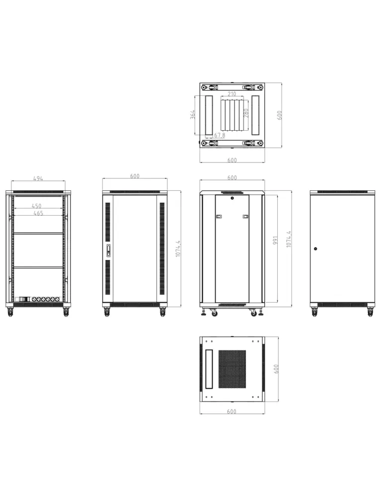 MARCA BLANCA Armario rack para suelo - Hasta 22U rack de 19″(600*600)