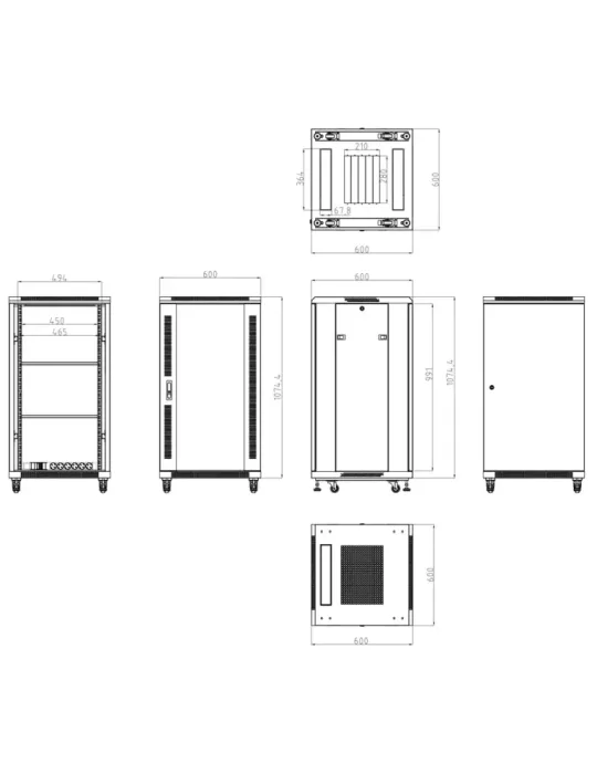 MARCA BLANCA Armario rack para suelo - Hasta 22U rack de 19″(600*600)