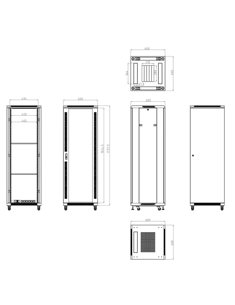 MARCA BLANCA Armario rack para suelo - Hasta 37U rack de 19″(600*600)