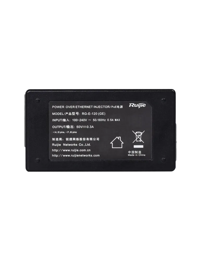 REYEE Ruijie - Inyector PoE IEEE802.3af - Puertos RJ45 10/100/1000 Mbp