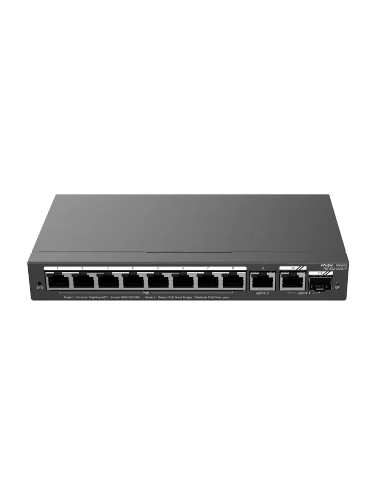Reyee Switch PoE Cloud Gestionable - 8 puertos PoE + 2 Uplink RJ45 + 1