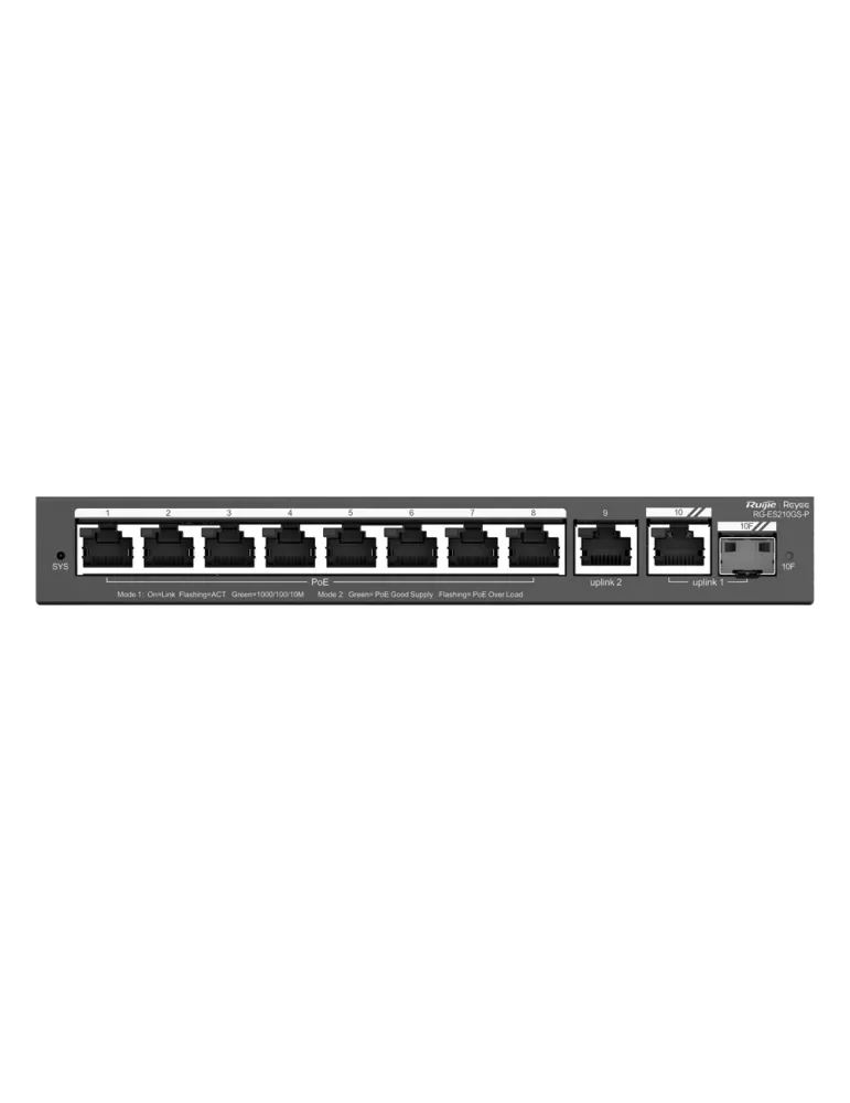 Reyee Switch PoE Cloud Gestionable - 8 puertos PoE + 2 Uplink RJ45 + 1