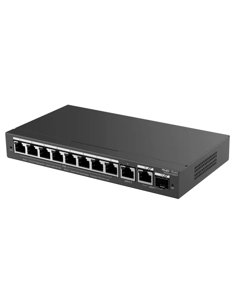 Reyee Switch PoE Cloud Gestionable - 8 puertos PoE + 2 Uplink RJ45 + 1