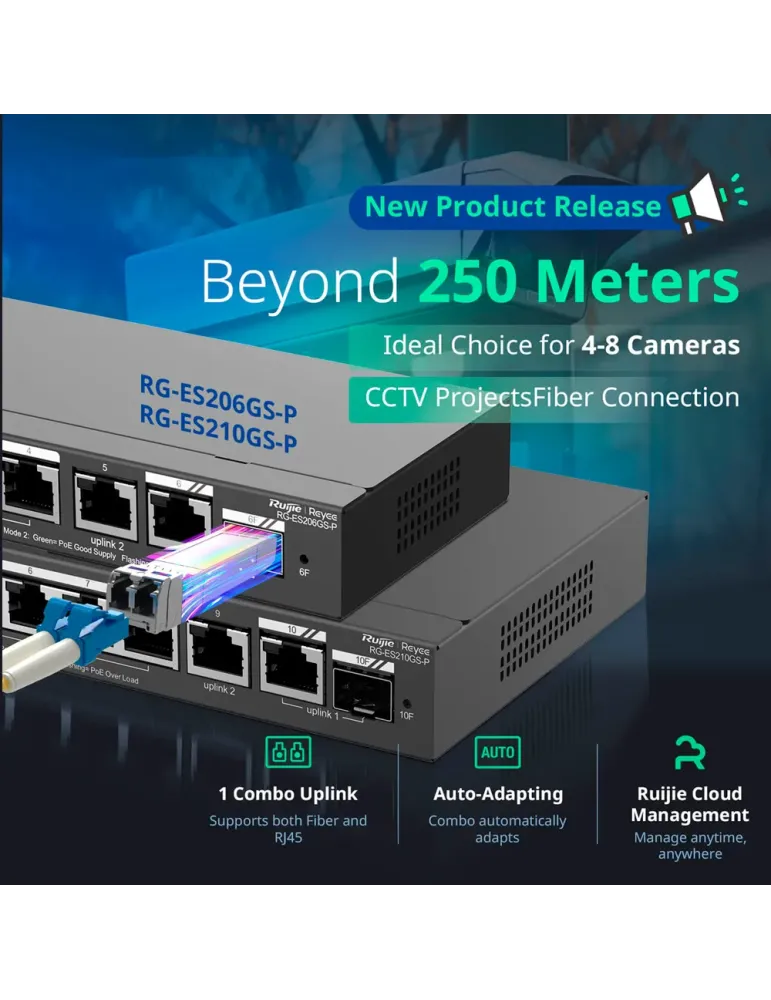 Reyee Switch PoE Cloud Gestionable - 8 puertos PoE + 2 Uplink RJ45 + 1