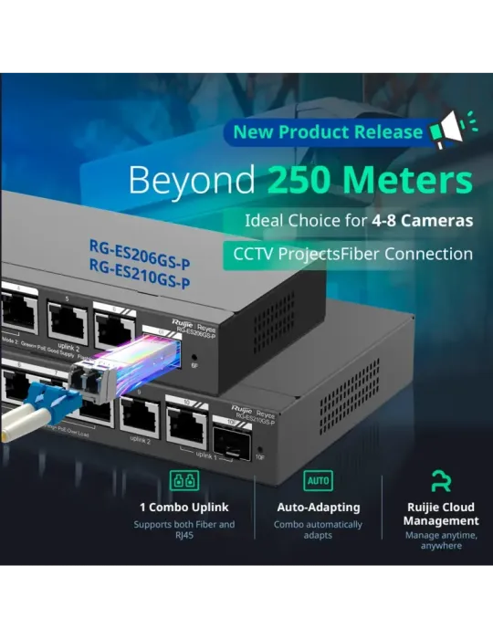 Reyee Switch PoE Cloud Gestionable - 8 puertos PoE + 2 Uplink RJ45 + 1