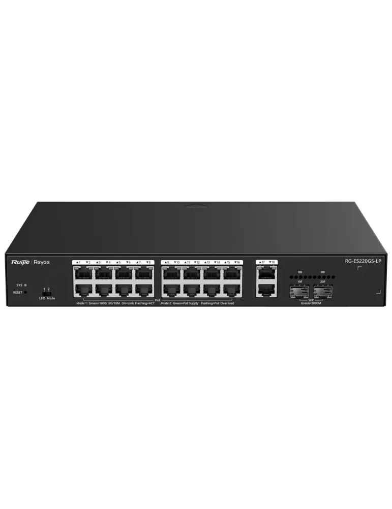 Reyee Switch PoE Cloud Gestionable - 16 PoE 802.3af/at + 2 SFP + 2 upl