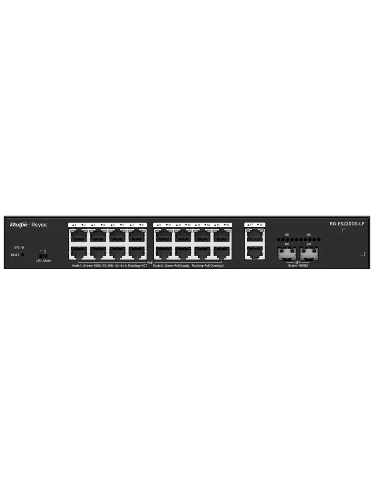 Reyee Switch PoE Cloud Gestionable - 16 PoE 802.3af/at + 2 SFP + 2 upl