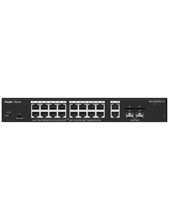 Reyee Switch PoE Cloud Gestionable - 16 PoE 802.3af/at + 2 SFP + 2 upl