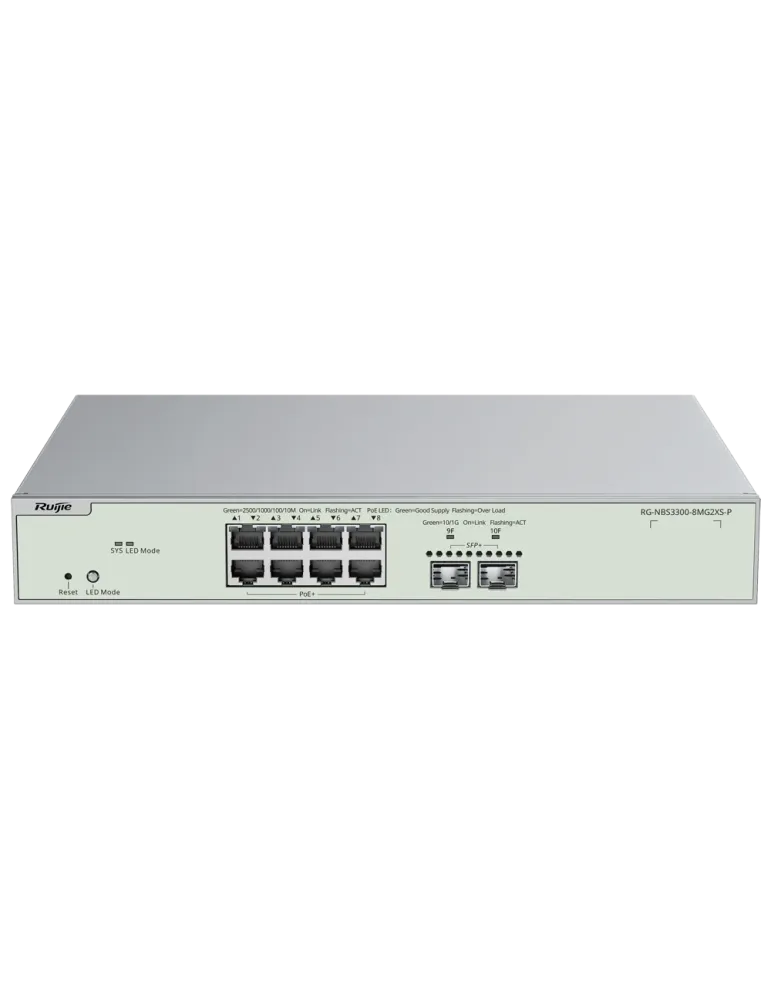 Reyee Switch PoE Cloud Capa 2 - 8 puertos PoE MultiGigabit+ 2 10Gbps S