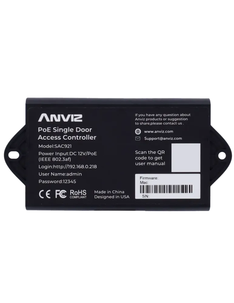 ANVIZ Controladora de acceso - Tarjeta o PIN - 1 puerta | Comunicación
