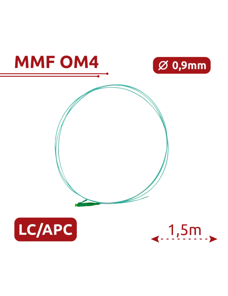 SAFIRE Pigtail de fibra óptica - Fibra multimodo OM4 - Conector LC APC