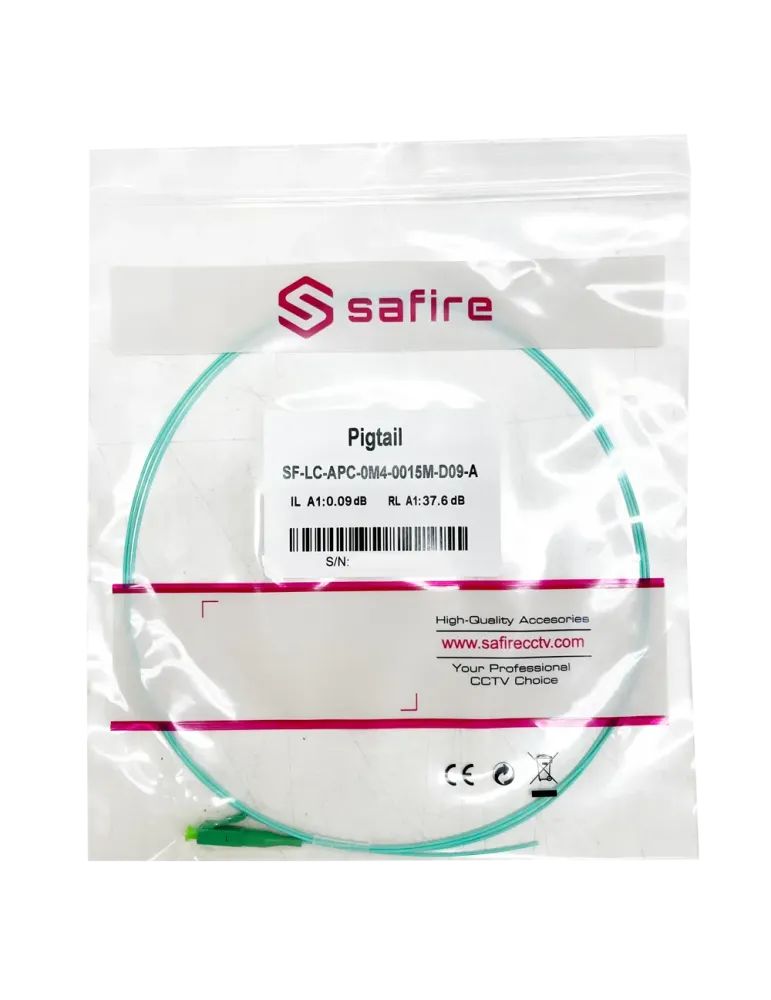 SAFIRE Pigtail de fibra óptica - Fibra multimodo OM4 - Conector LC APC