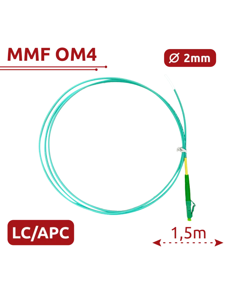 SAFIRE Pigtail de fibra óptica - Fibra multimodo OM4 - Conector LC APC