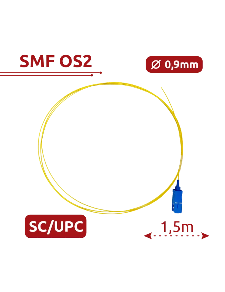 SAFIRE Pigtail de fibra óptica - Fibra monomodo OS2 - Conector SC UPC