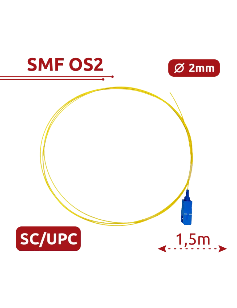 SAFIRE Pigtail de fibra óptica - Fibra monomodo OS2 - Conector SC UPC