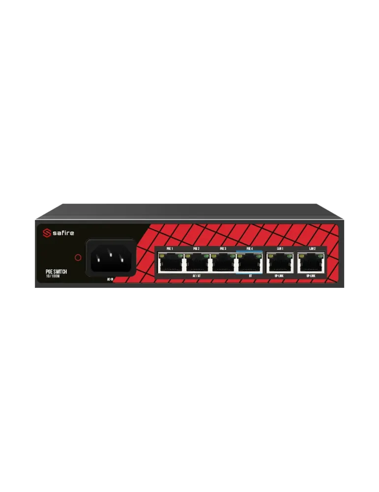 Safire Switch Hi-PoE - 4 puertos PoE + 2 Uplink RJ45 - Velocidad de pu