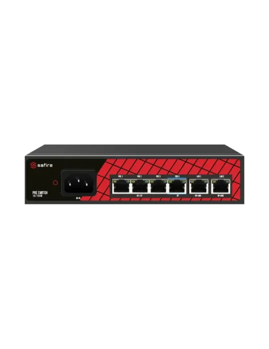 Safire Switch Hi-PoE - 4 puertos PoE + 2 Uplink RJ45 - Velocidad de pu