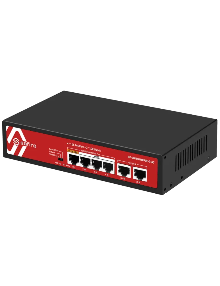Safire Switch PoE - 4 puertos PoE + 2 Uplink RJ45 - Velocidad de puert