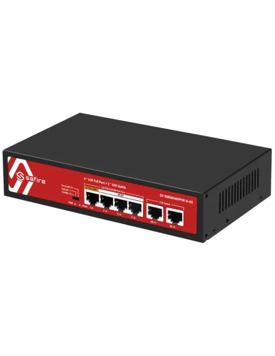 Safire Switch PoE - 4 puertos PoE + 2 Uplink RJ45 - Velocidad de puert
