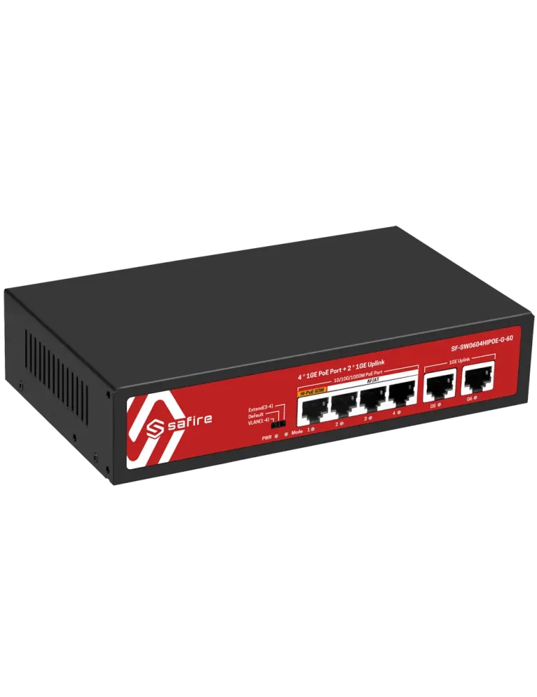 Safire Switch PoE - 4 puertos PoE + 2 Uplink RJ45 - Velocidad de puert