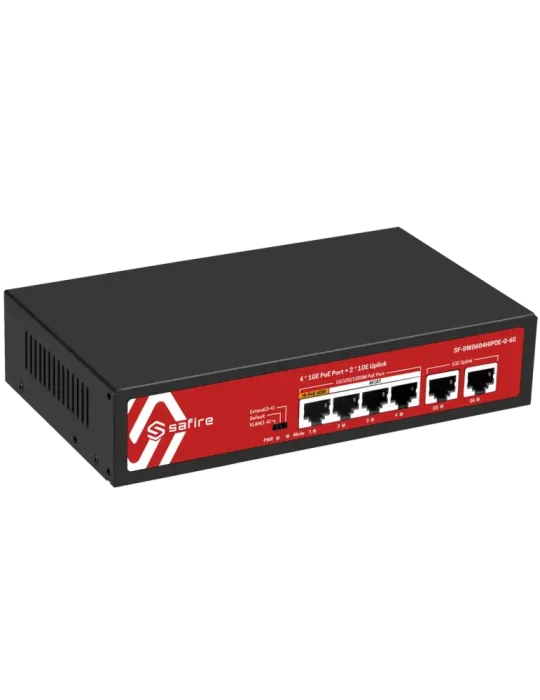 Safire Switch PoE - 4 puertos PoE + 2 Uplink RJ45 - Velocidad de puert