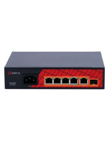 Safire Switch Hi-PoE - 4 puertos PoE + 1 Uplink RJ45 + 1 Uplink SFP -