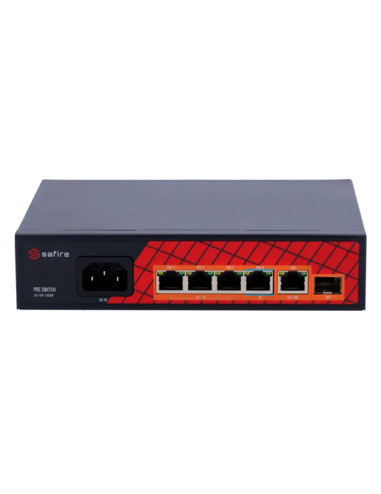 Safire Switch Hi-PoE - 4 puertos PoE + 1 Uplink RJ45 + 1 Uplink SFP -