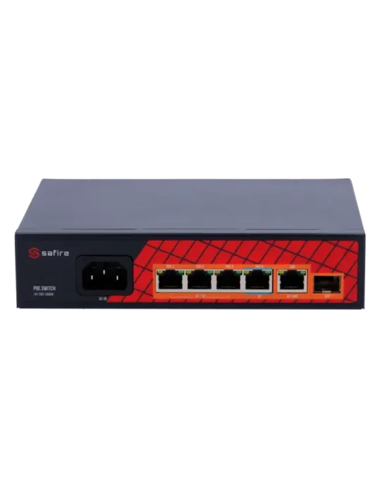 Safire Switch Hi-PoE - 4 puertos PoE + 1 Uplink RJ45 + 1 Uplink SFP -