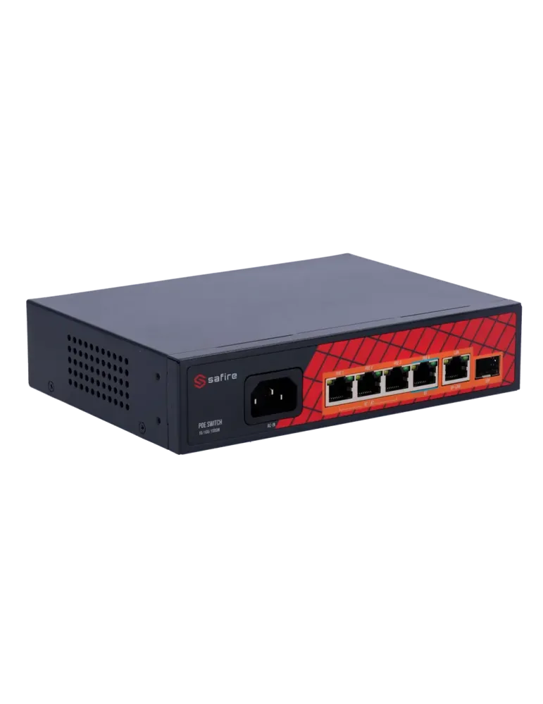Safire Switch Hi-PoE - 4 puertos PoE + 1 Uplink RJ45 + 1 Uplink SFP -