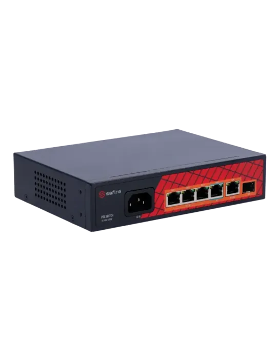 Safire Switch Hi-PoE - 4 puertos PoE + 1 Uplink RJ45 + 1 Uplink SFP -