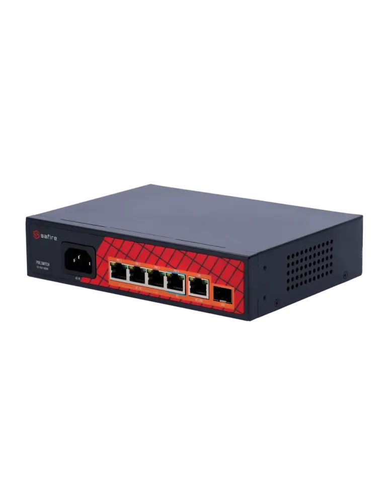 Safire Switch Hi-PoE - 4 puertos PoE + 1 Uplink RJ45 + 1 Uplink SFP -