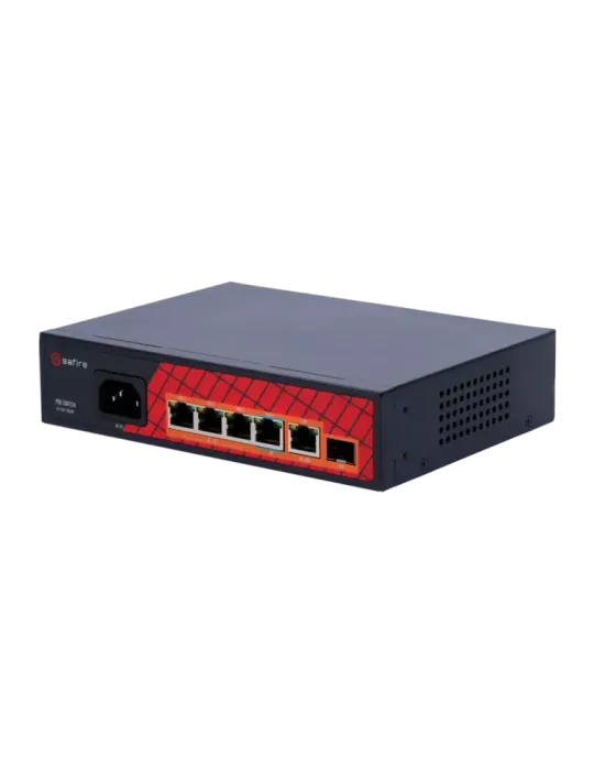 Safire Switch Hi-PoE - 4 puertos PoE + 1 Uplink RJ45 + 1 Uplink SFP -