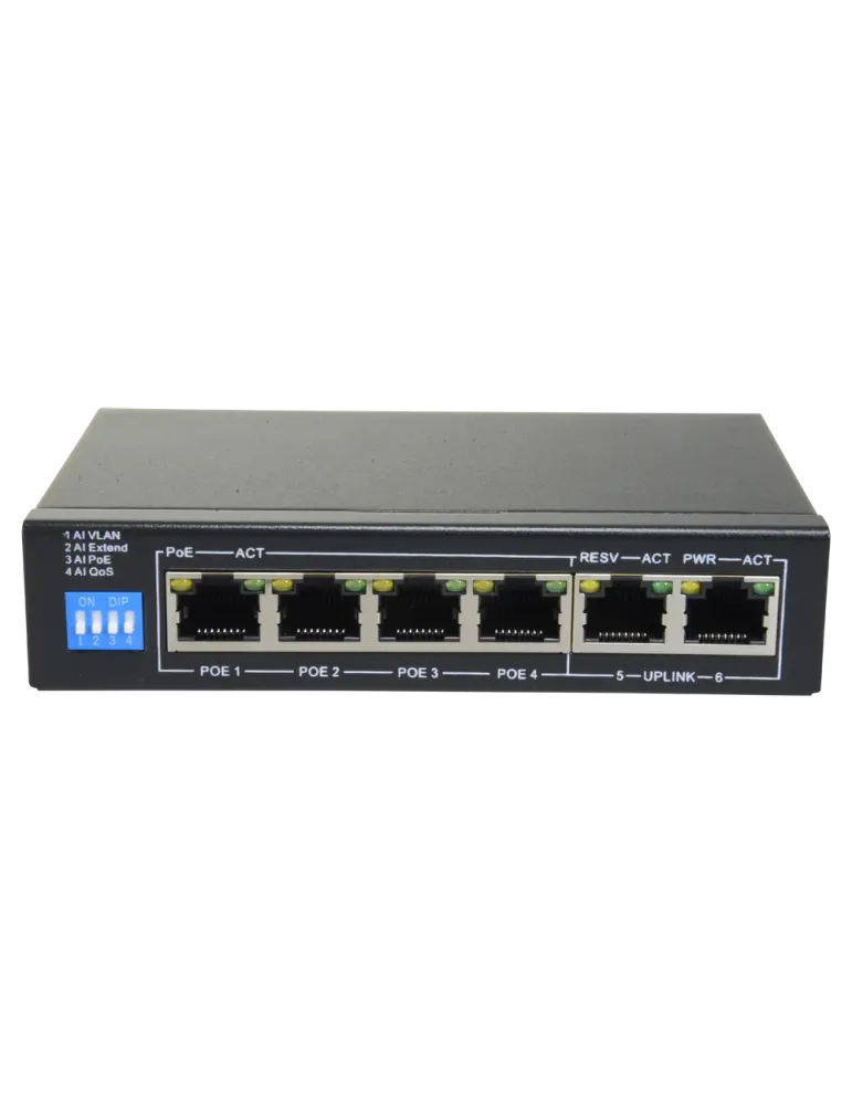 SAFIRE Switch PoE - 4 puertos PoE + 2 Uplink RJ45 - Velocidad hasta 10