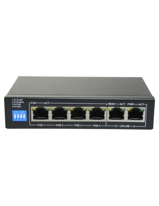 SAFIRE Switch PoE - 4 puertos PoE + 2 Uplink RJ45 - Velocidad hasta 10