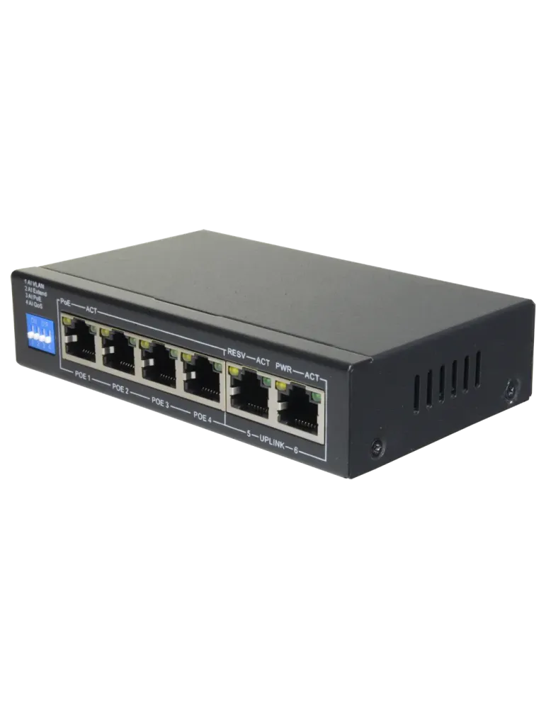 SAFIRE Switch PoE - 4 puertos PoE + 2 Uplink RJ45 - Velocidad hasta 10