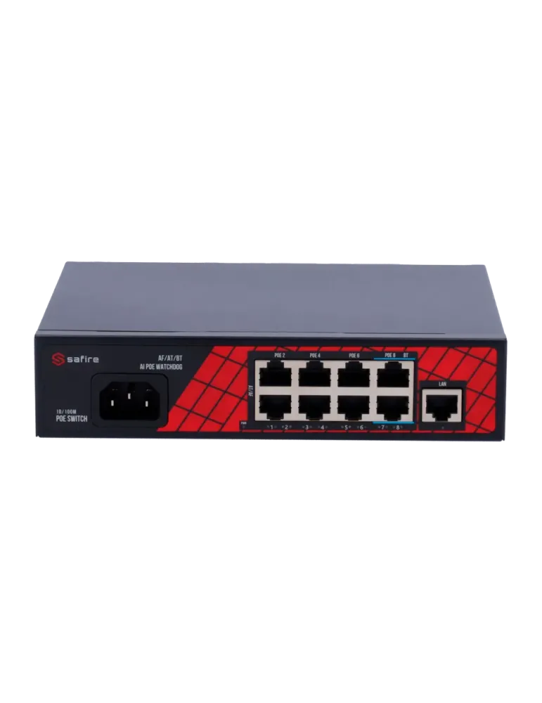 Safire Switch Hi-PoE - 8 puertos PoE + 1 Uplink RJ45 - Velocidad de pu