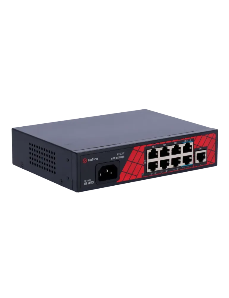 Safire Switch Hi-PoE - 8 puertos PoE + 1 Uplink RJ45 - Velocidad de pu