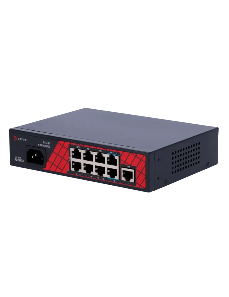 Safire Switch Hi-PoE - 8 puertos PoE + 1 Uplink RJ45 - Velocidad de pu