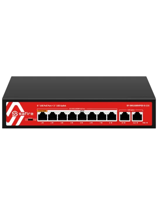 Safire Switch Hi-PoE - 8 puertos PoE + 2 Uplink RJ45 - 10x 10/100/1000