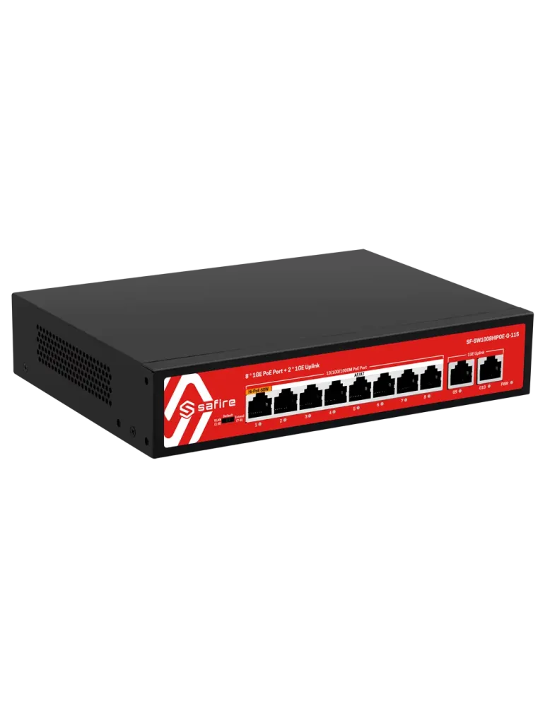Safire Switch Hi-PoE - 8 puertos PoE + 2 Uplink RJ45 - 10x 10/100/1000