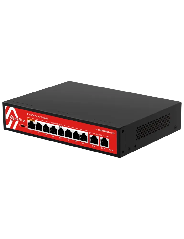 Safire Switch Hi-PoE - 8 puertos PoE + 2 Uplink RJ45 - 10x 10/100/1000