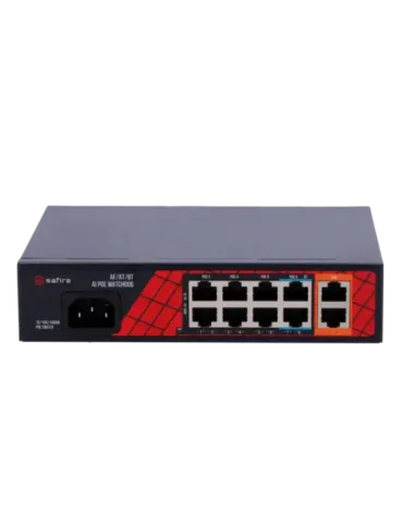 Safire Switch Hi-PoE - 8 puertos PoE + 2 Uplink RJ45 - Hibrido 8x10/10
