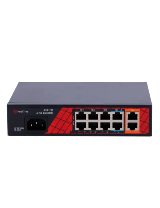 Safire Switch Hi-PoE - 8 puertos PoE + 2 Uplink RJ45 - Hibrido 8x10/10