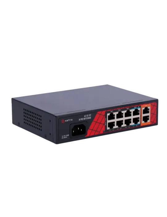 Safire Switch Hi-PoE - 8 puertos PoE + 2 Uplink RJ45 - Hibrido 8x10/10