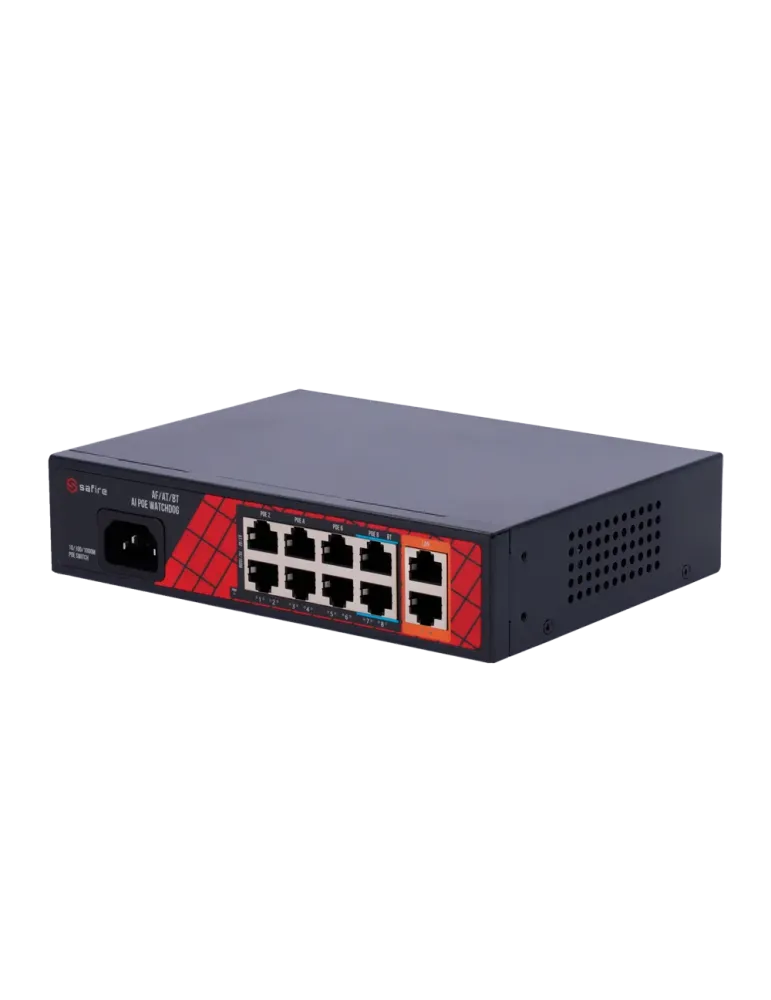 Safire Switch Hi-PoE - 8 puertos PoE + 2 Uplink RJ45 - Hibrido 8x10/10
