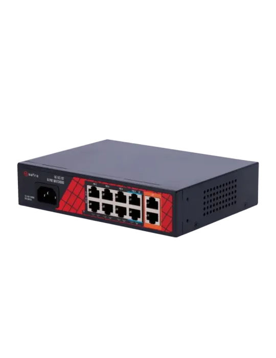 Safire Switch Hi-PoE - 8 puertos PoE + 2 Uplink RJ45 - Hibrido 8x10/10