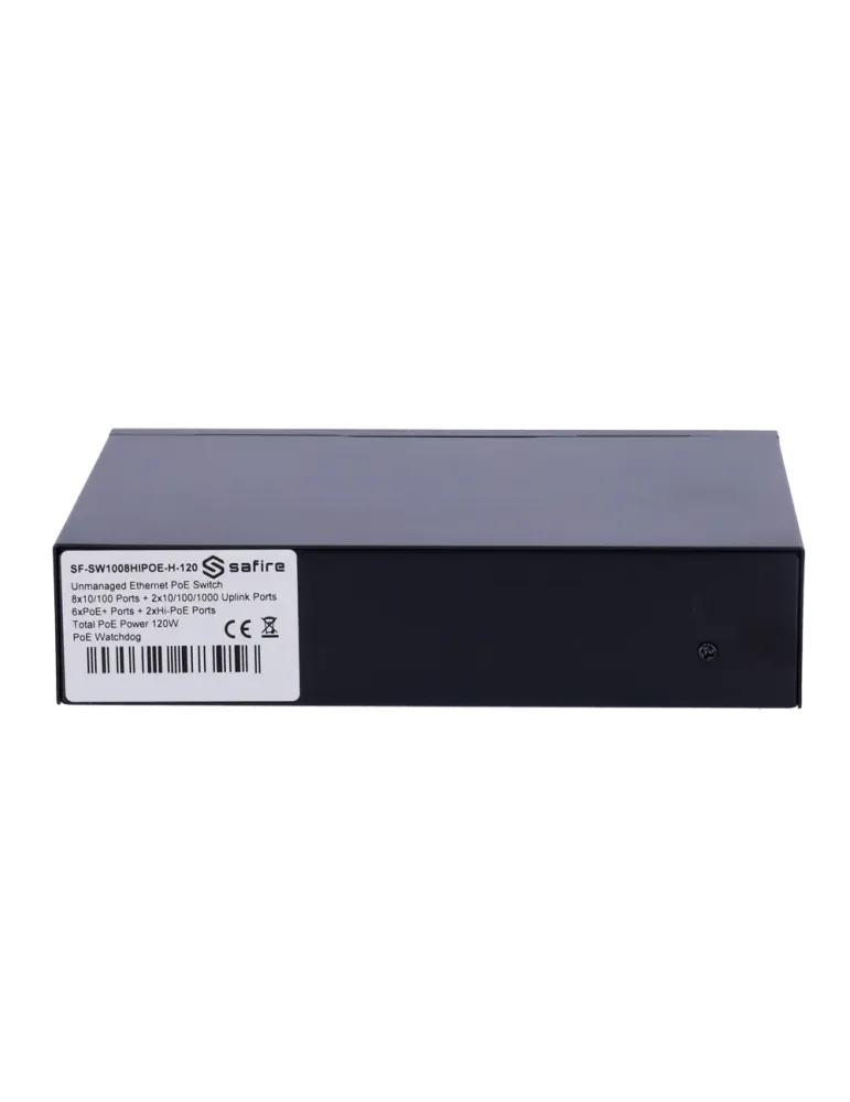 Safire Switch Hi-PoE - 8 puertos PoE + 2 Uplink RJ45 - Hibrido 8x10/10