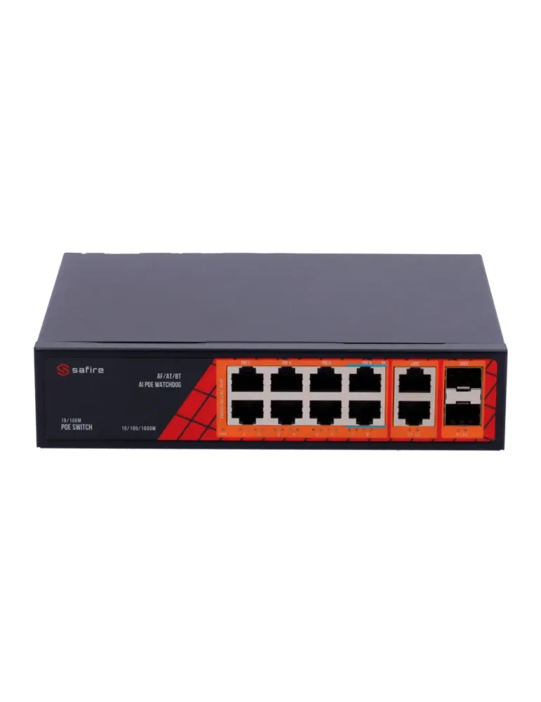 Safire Switch Hi-PoE - 8 puertos PoE + 2 SFP + 2 RJ45 - Velocidad de p
